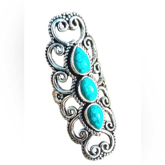 Natural Turquoise 925 Sterling Silver Vintage Setting Statement Ring - Picture 2 of 5